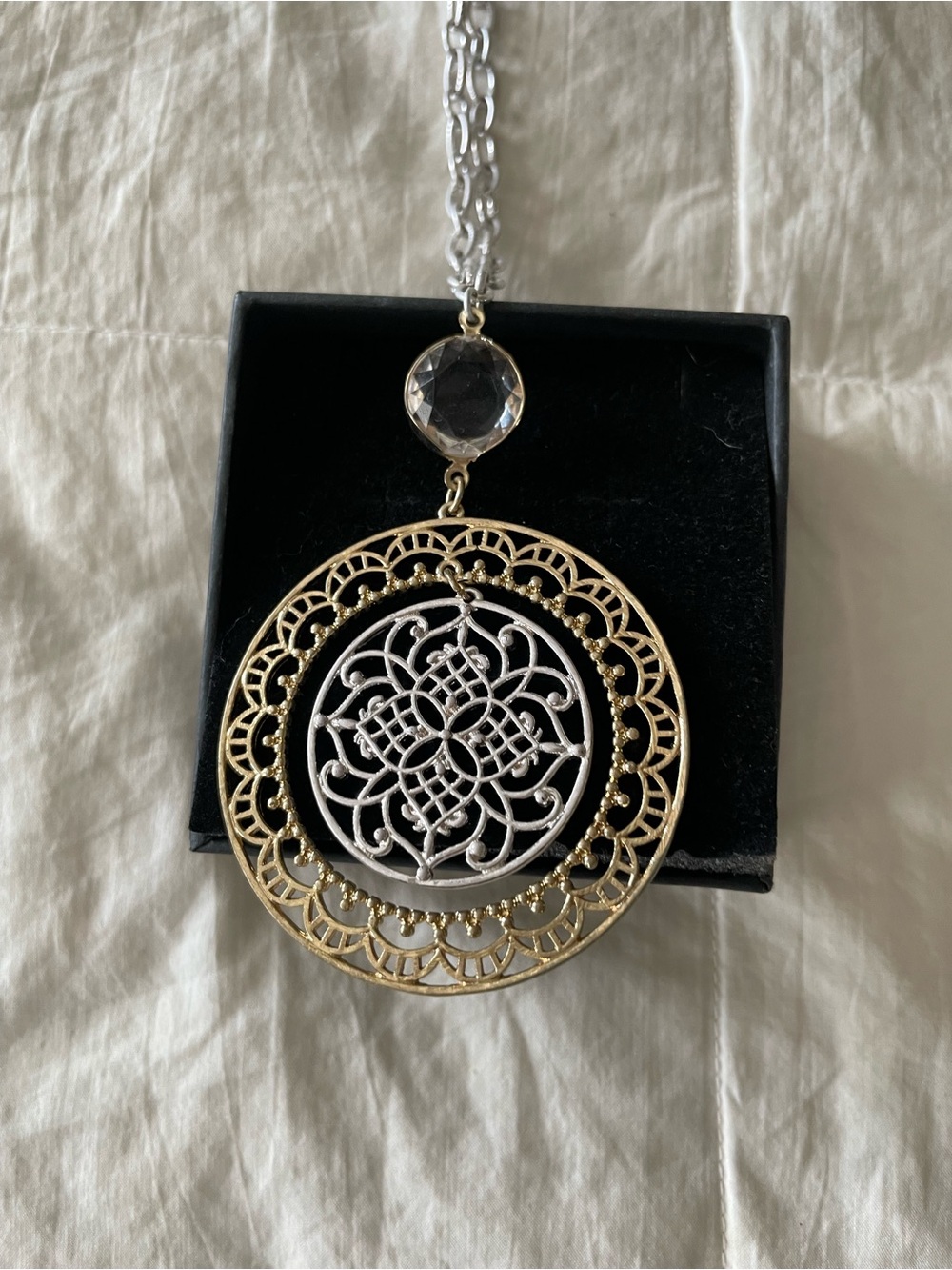 Gold and Silver Filigree Pendant Necklace - Women Jewelry
